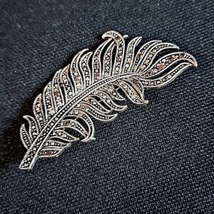 Vintage Marcasite Feather Quill Pin Brooch